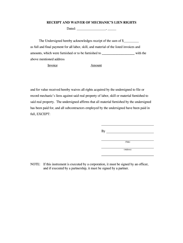 Free Printable Lien Waiver Form