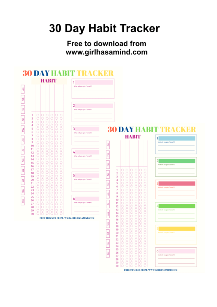 Girl Has A Mind Free Easy To Use Monthly Habit Tracker