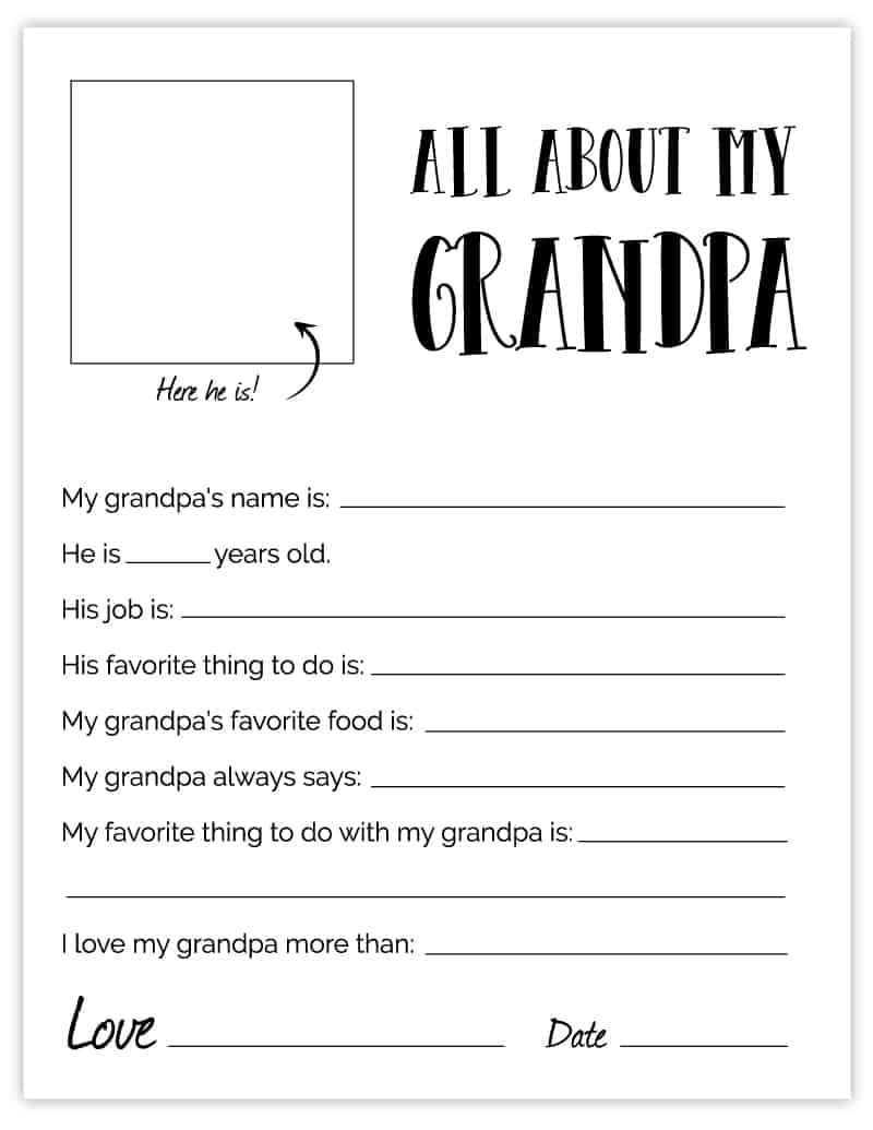 All About My Grandpa Printable Free Free Printable Templates