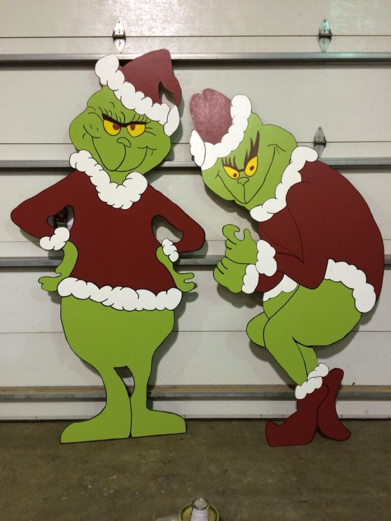 Grinch Cutouts I Made For My Moms House Each Is A Full Sheet Of Plywood Pinner Shirlene Jensen Grinch Christmas Whoville Christmas Christmas Yard Art