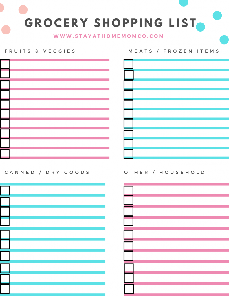 Free Printable Grocery Shopping List