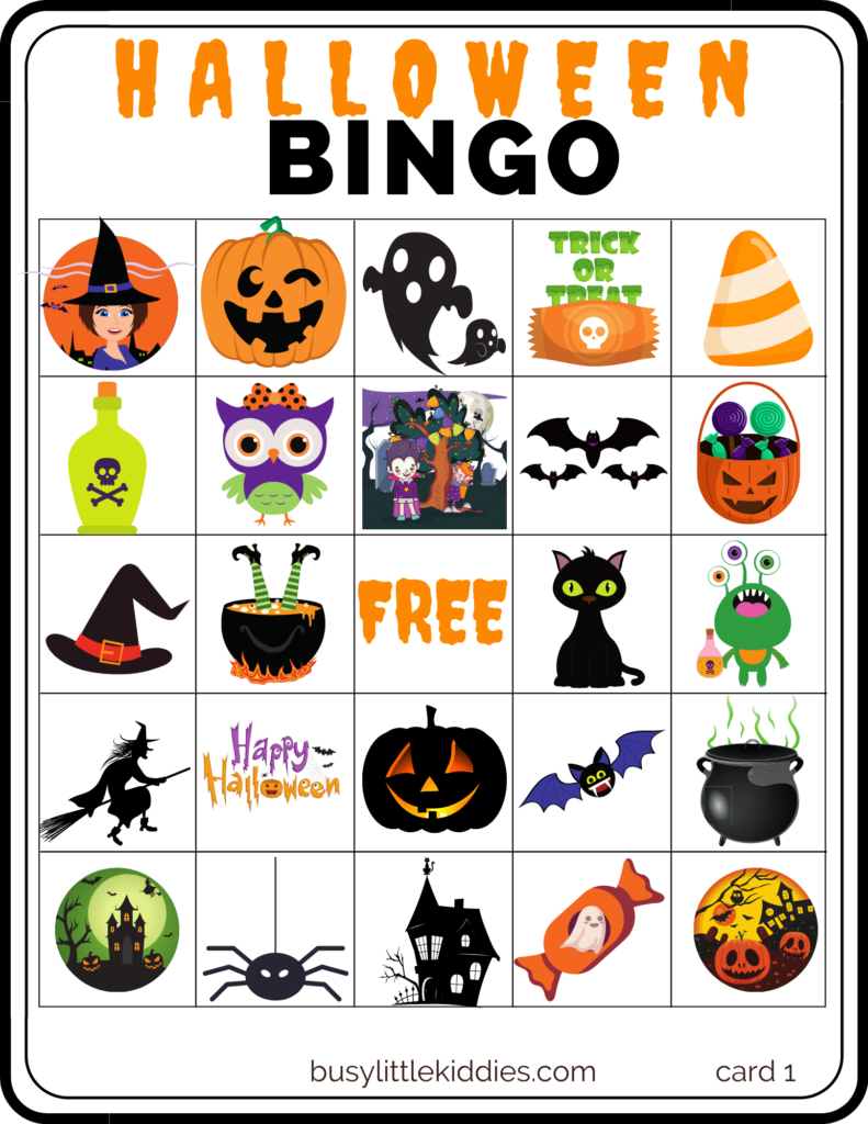 Halloween Bingo Free Printable With Pictures 4 Players Busy Little Kiddies BLK 