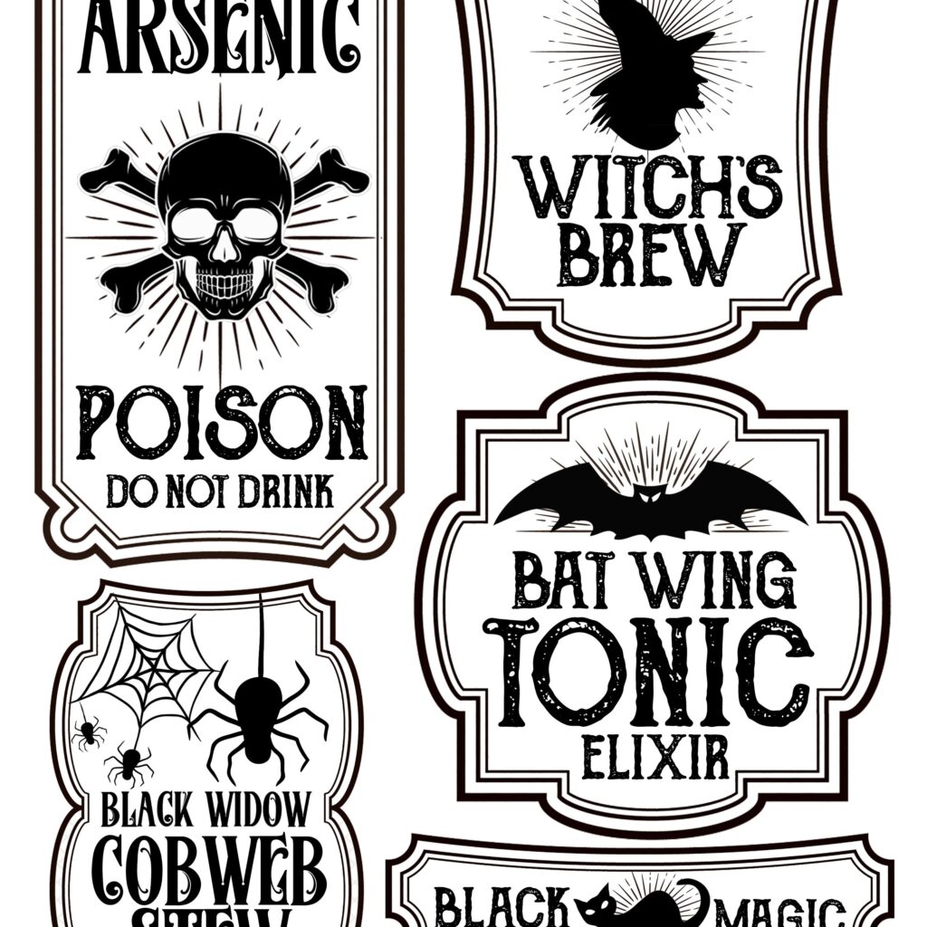 Halloween Bottle Labels Free Printables Potions Labels Halloween Bottle Labels Halloween Labels Halloween Bottles