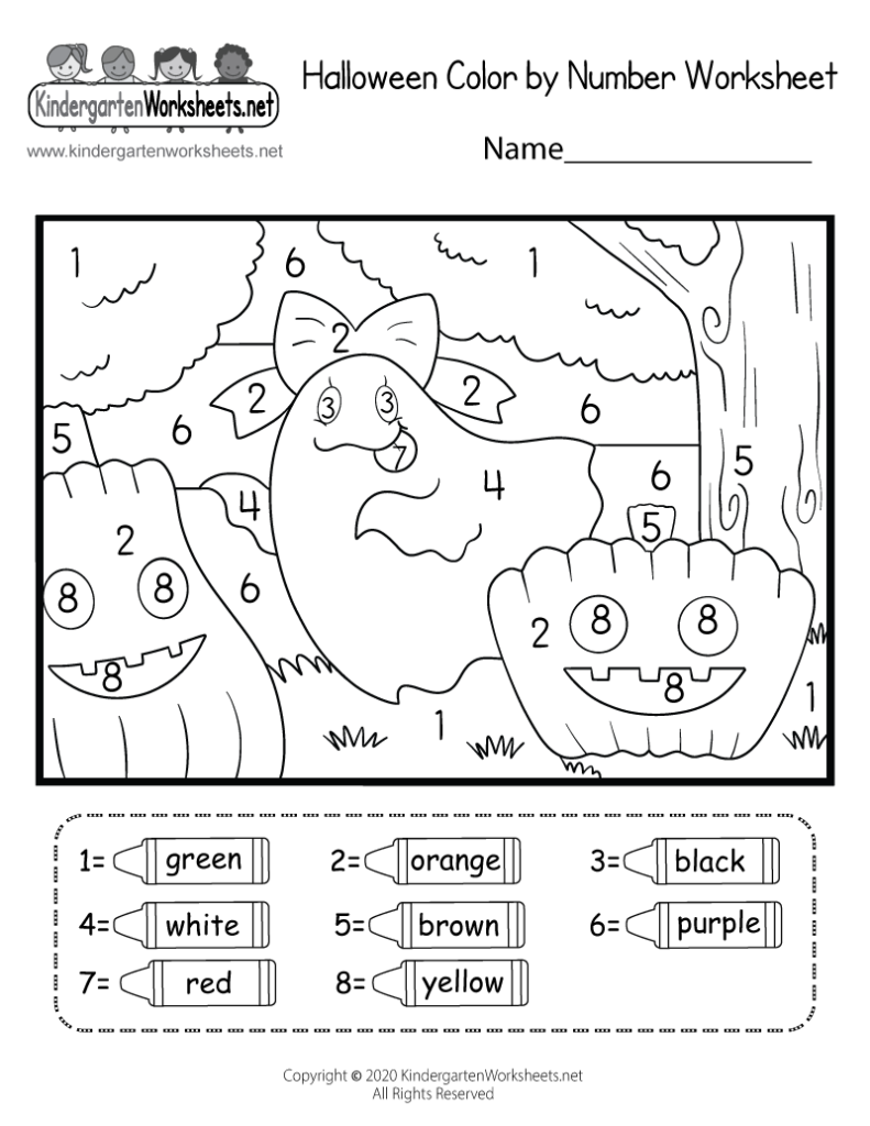 Halloween Color By Number Worksheet For Kindergarten Free Printable 