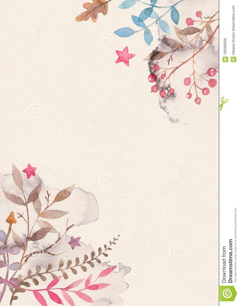 Hand Drawn Watercolor Greeting Card Template With Floral Ornament Stock Illustration Illustration Of Print Herbal 109360026