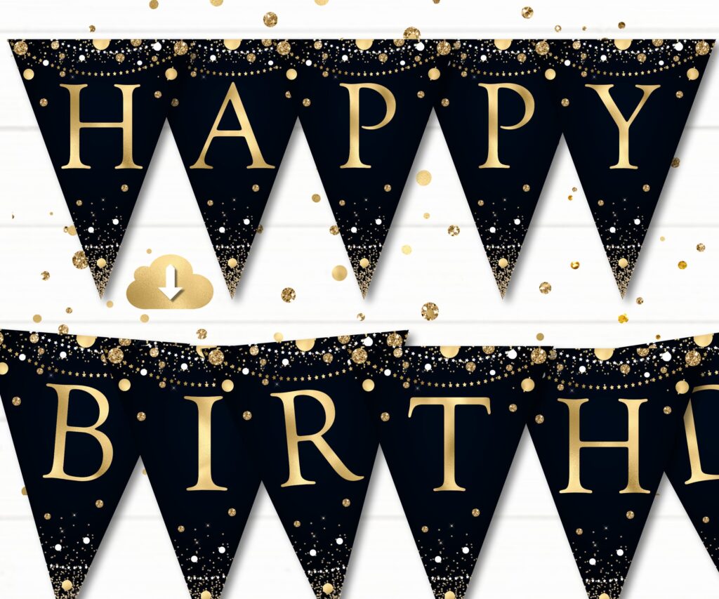 Happy Birthday Banner Black And Gold Confetti Printable Etsy sterreich