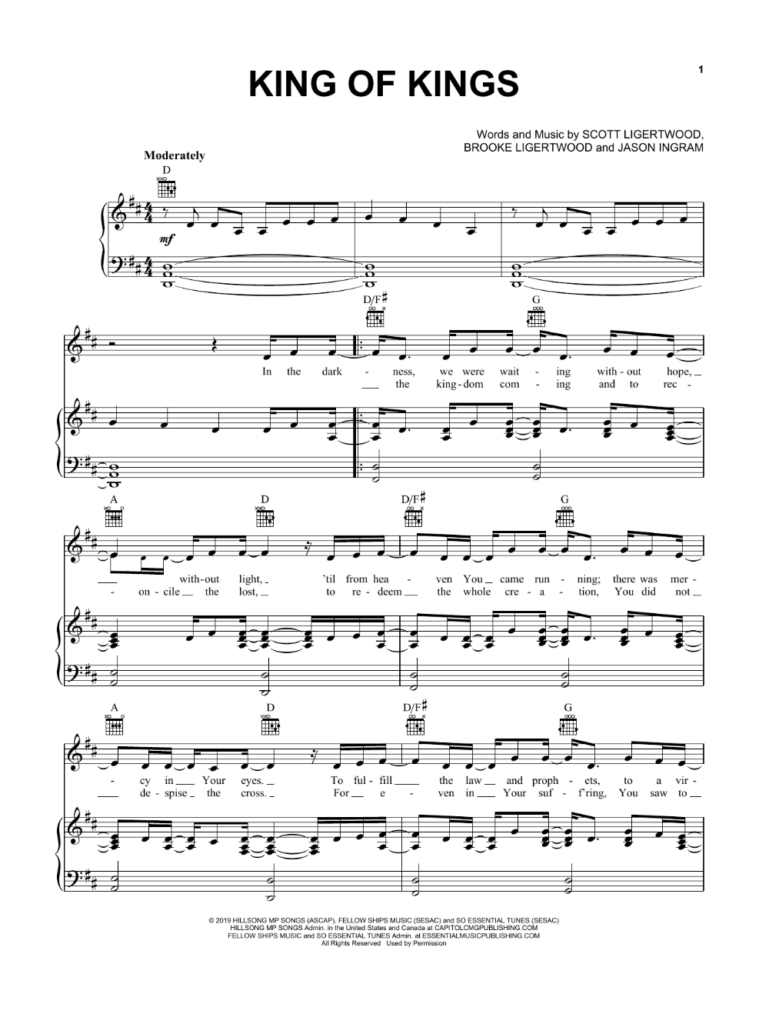 Hillsong Worship King Of Kings Sheet Music And Printable PDF Music Notes Sheet Music King Of Kings Worship Chords