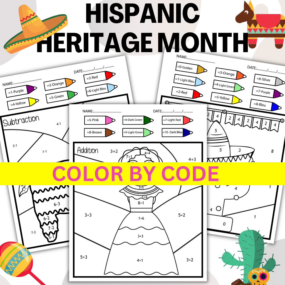 Hispanic Heritage Month Coloring Pages Color By Numbers Made By Teachers
