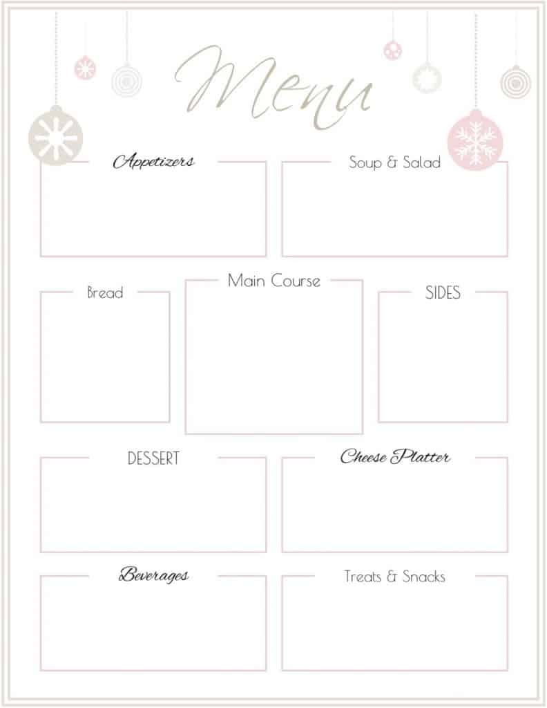 Menu Templates Free Printable