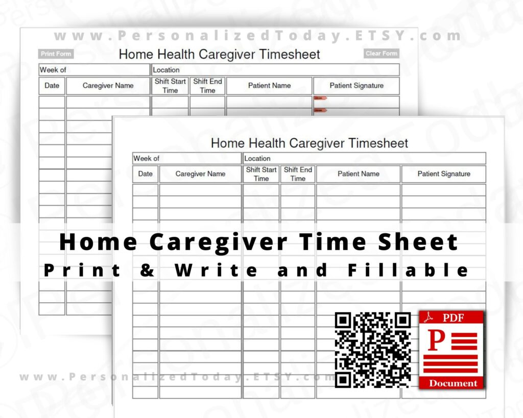 Home Health Caregiver Timesheet Fillable And Print And Write Etsy Schweiz