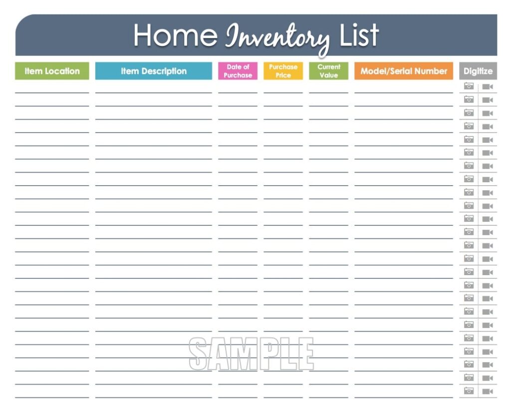 Home Inventory Organizing Printable Fillable Household Etsy de