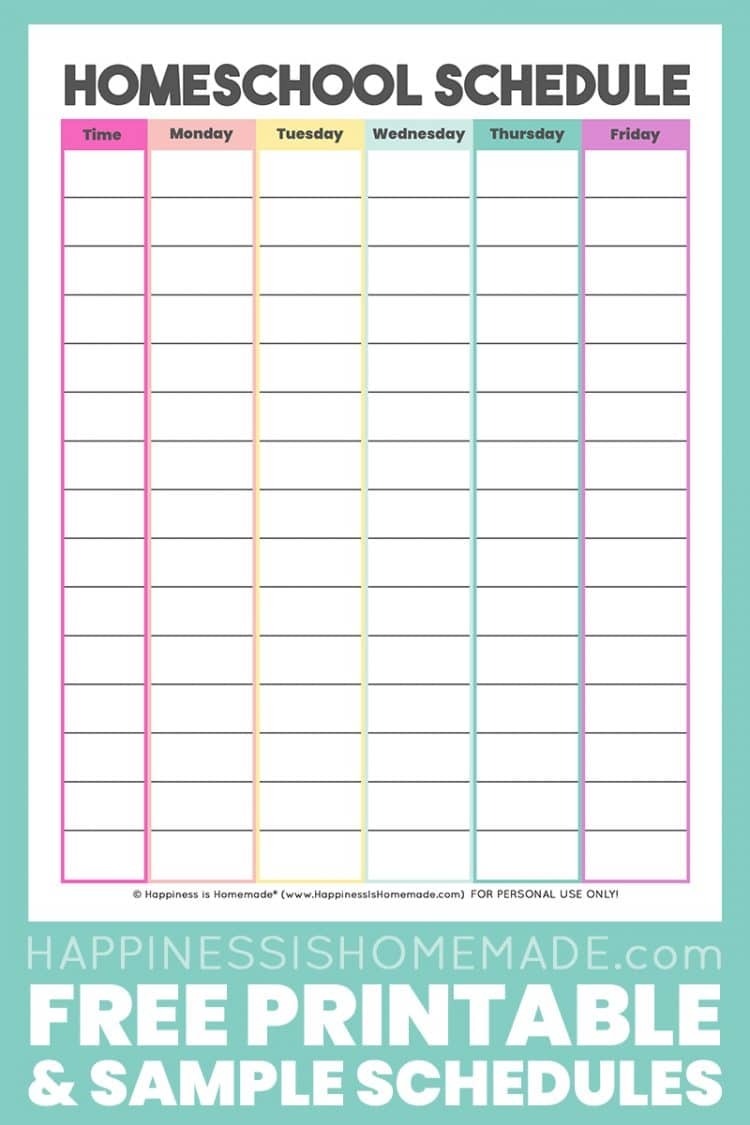 Homeschool Schedule Template Free Printable Happiness Is Homemade