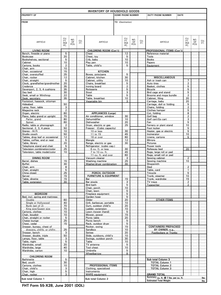 Free Printable Household Inventory List