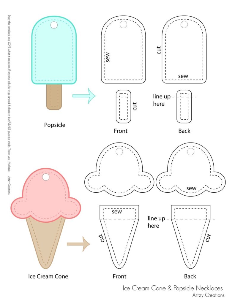 Ice Cream And Popsicle Necklaces For Kids With Free Template Padr es Em Feltro Feltro Livros Calmos