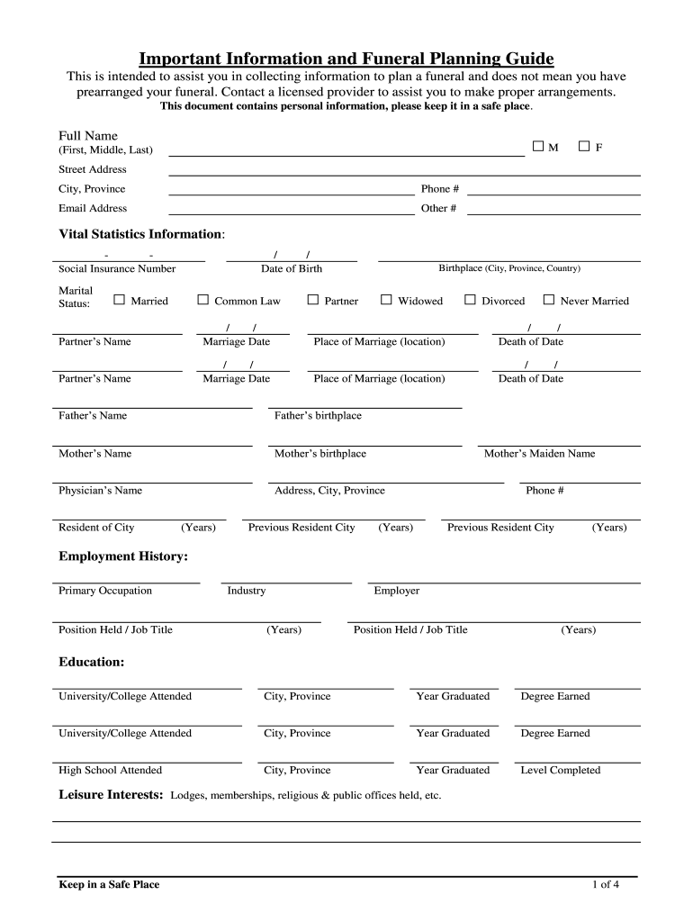 Important Information And Funeral Planning Guide Fill Out Sign Online DocHub