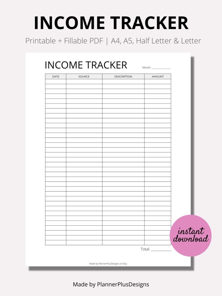 Income Tracker Printable Income Log Monthly Income Tracker Etsy Finance Tracker Tracker Free Financial Planner