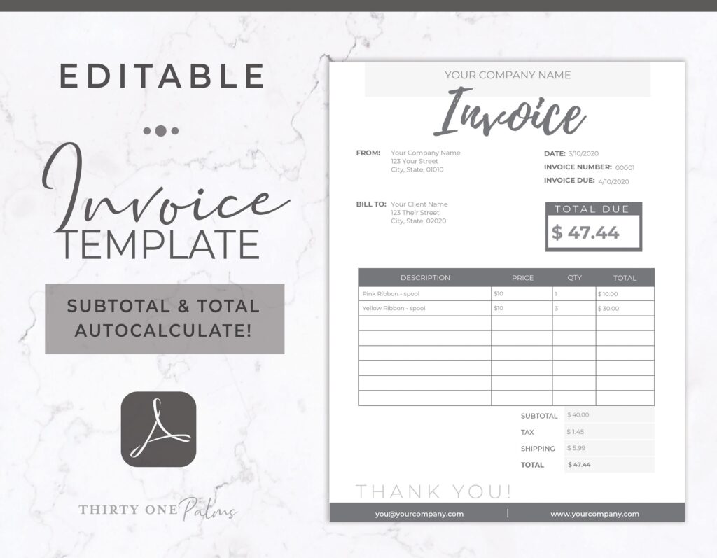 Invoice Template Editable PDF Invoice Printable Invoice Etsy Schweiz