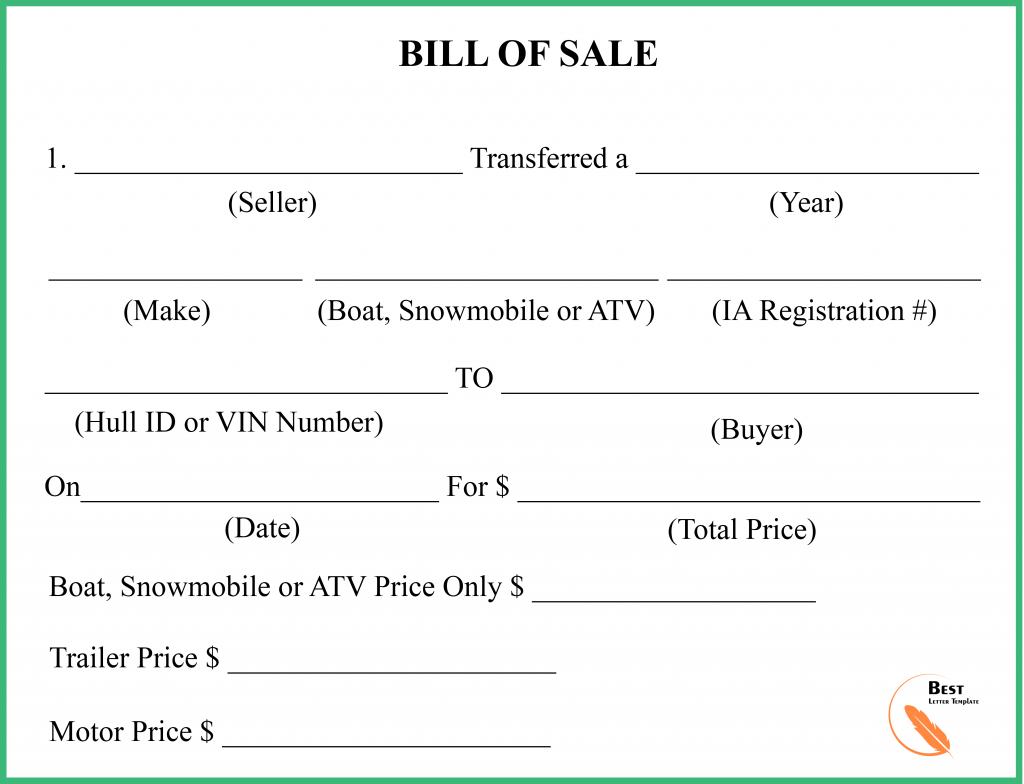 Iowa Bill For Sale Form For DMV Car Boat Trailer PDF Word Best Letter Template Bill Of Sale Template Bills Letter Templates