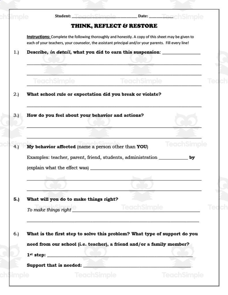 ISS Behavior Reflection Sheet By Teach Simple