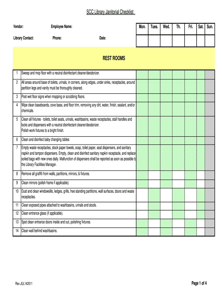 Janitorial Checklist Fill Out Sign Online DocHub