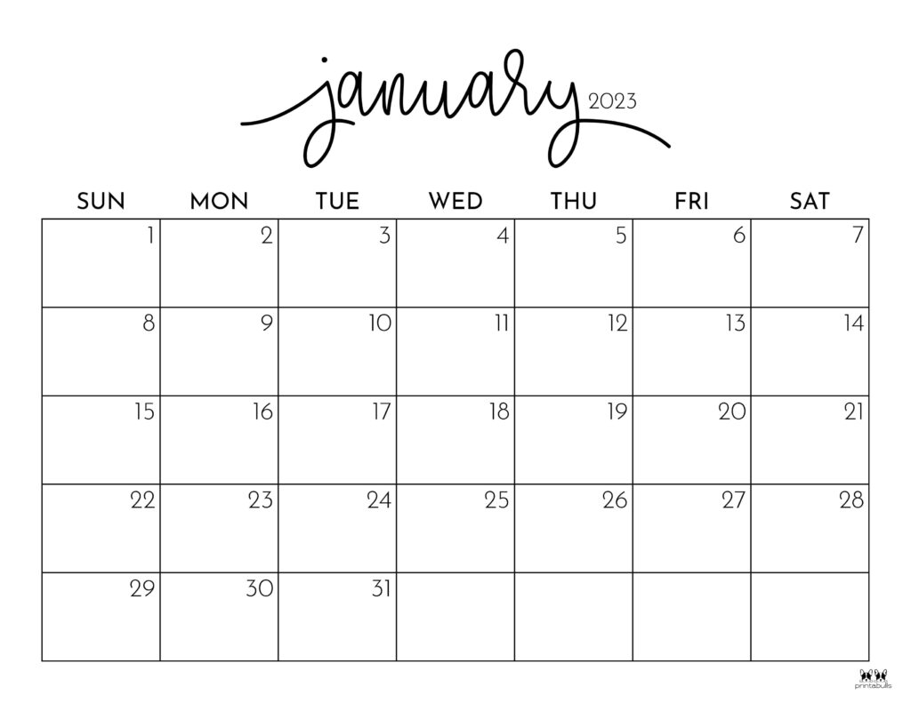 Jan 2023 Printable Calendar
