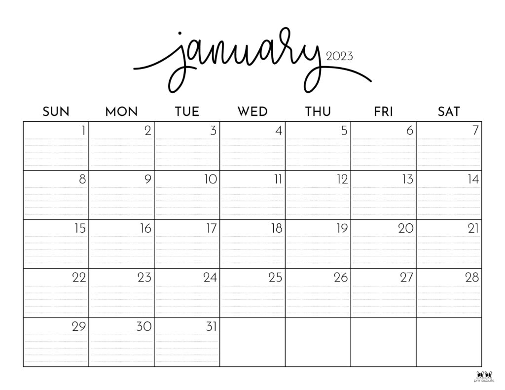 January 2023 Calendars 50 FREE Printables Printabulls