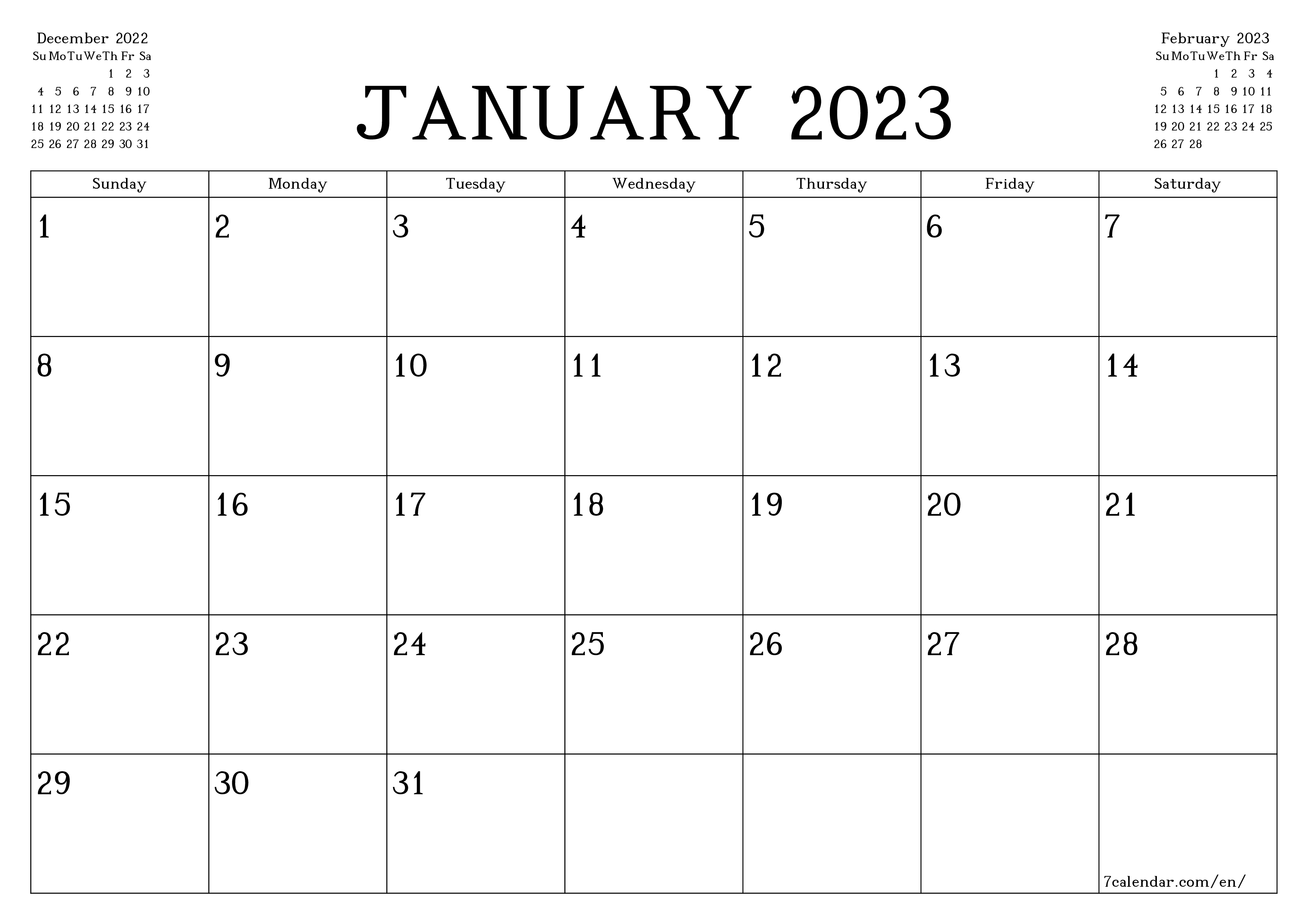 January 2023 Free Printable Calendars And Planners PDF Templates 7calendar