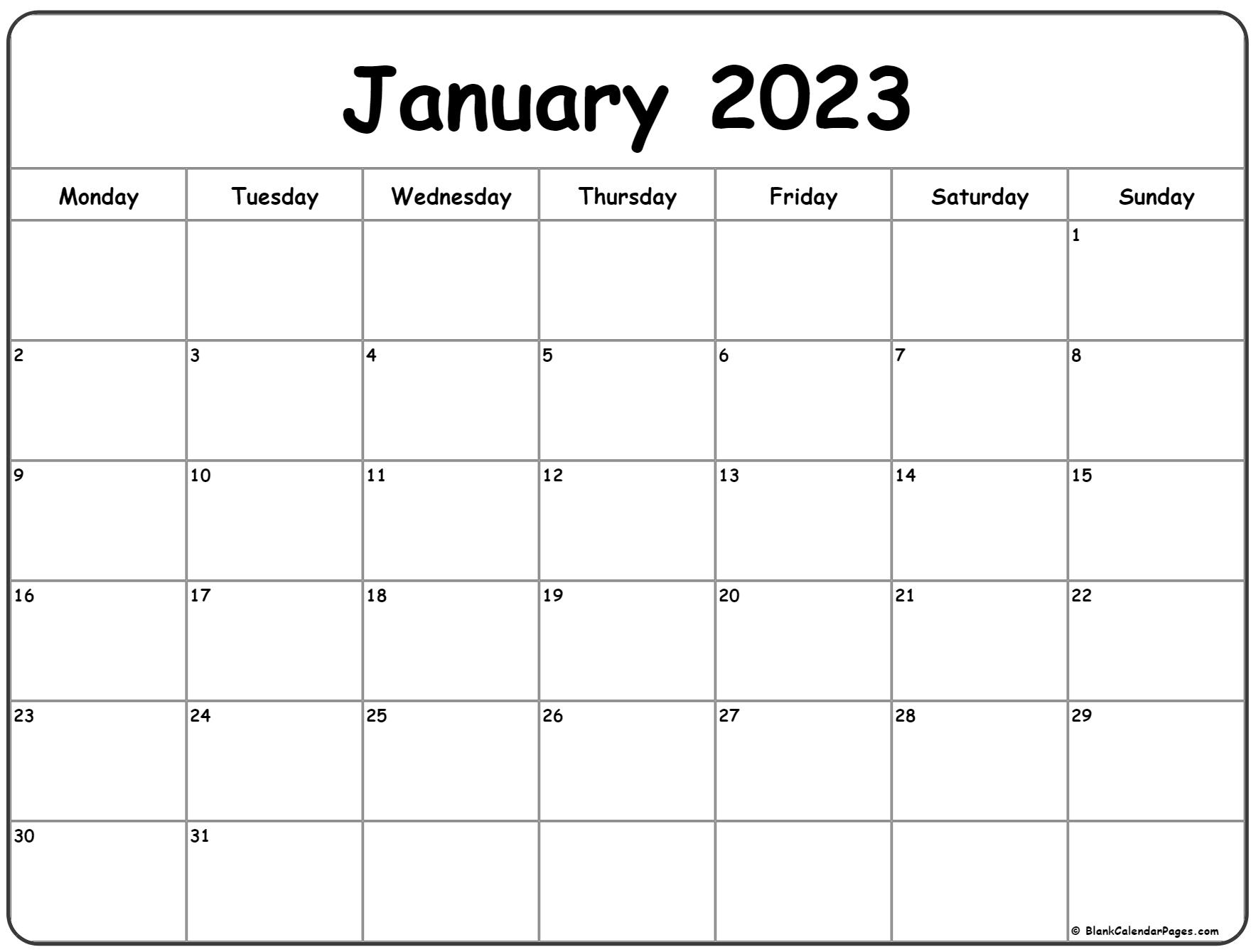 Free Printable Calendar 2023 Monday Start