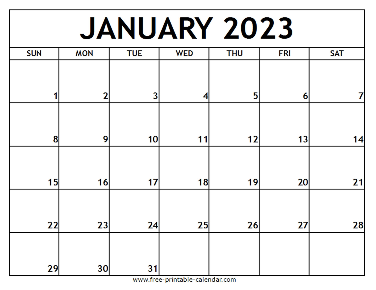 January 2023 Printable Calendar Free printable calendar