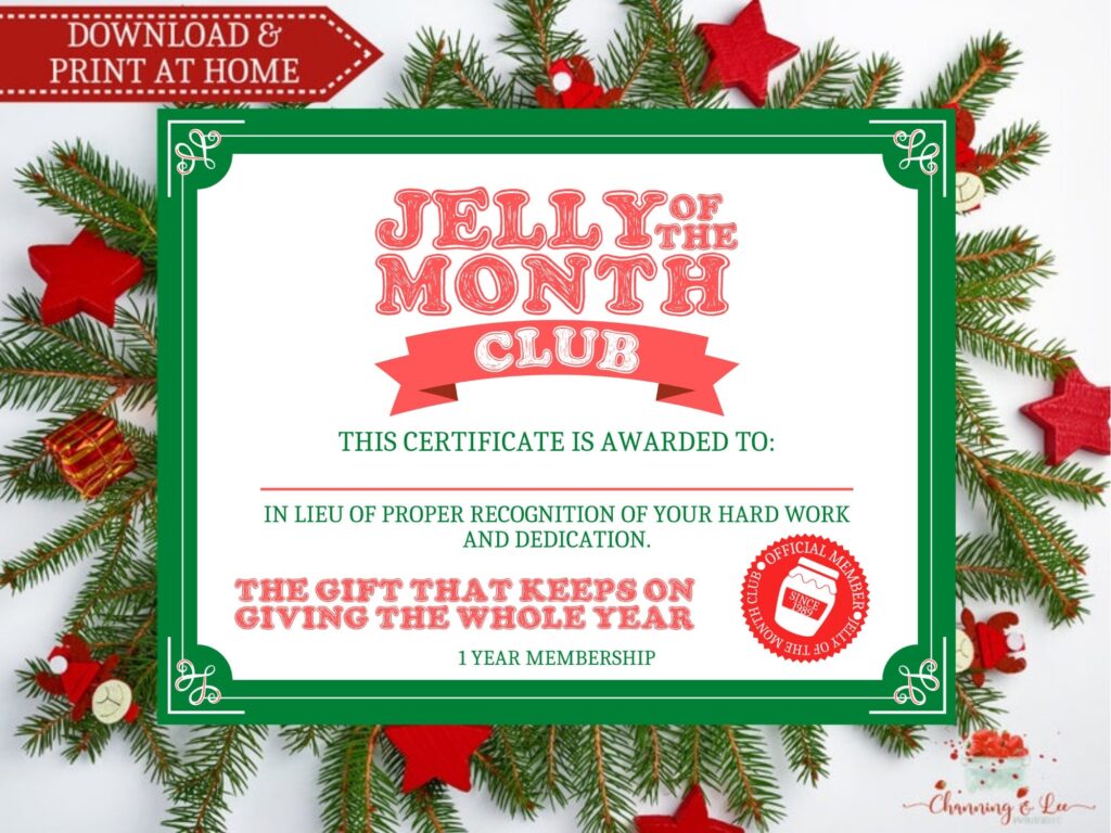 Jelly Of The Month Club Certificate Free Printable Free Printable