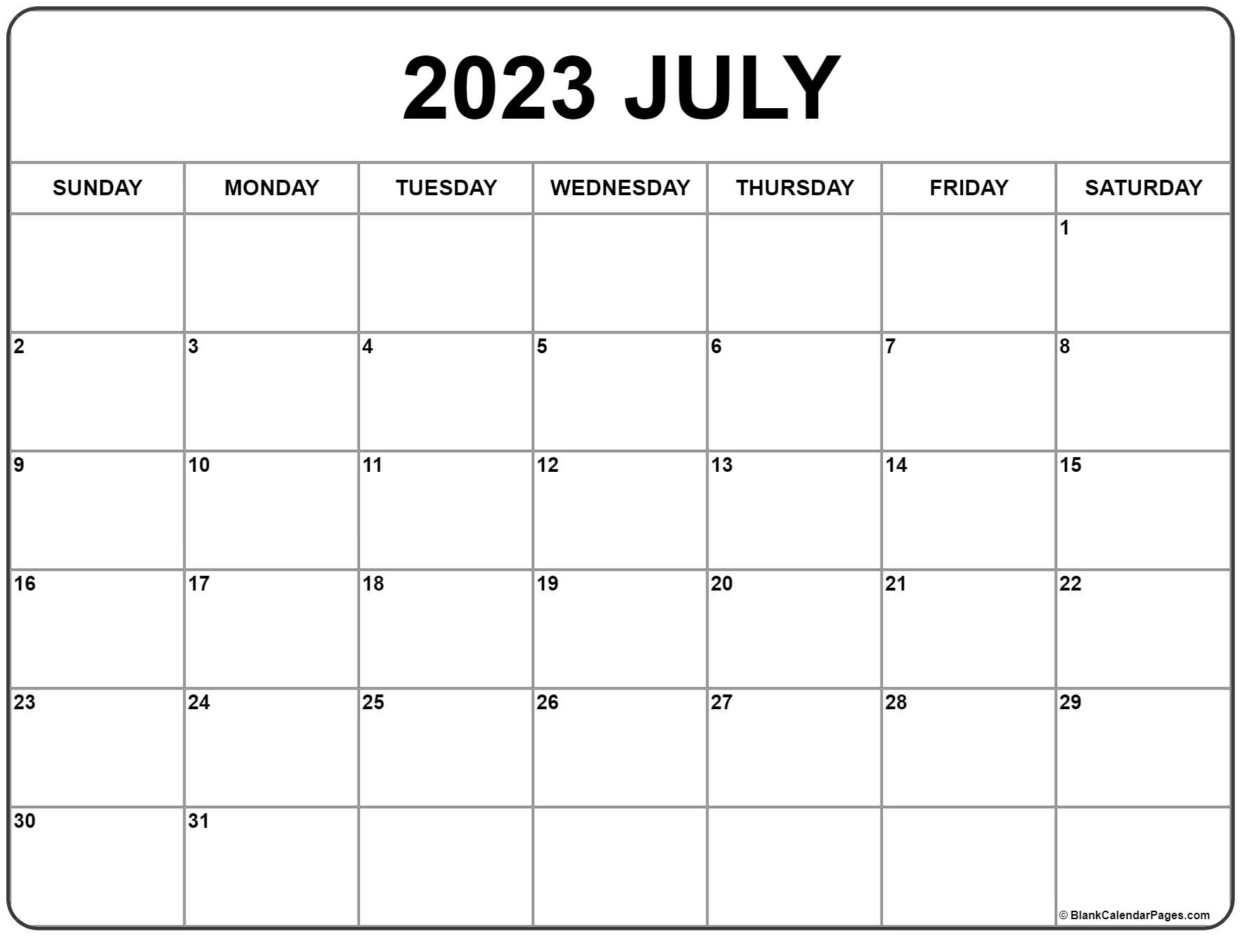 Printable Calendar July 2023