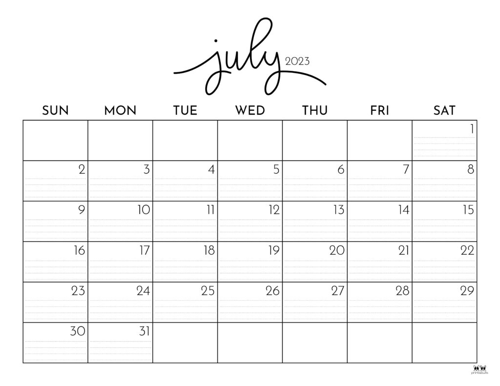 July 2023 Calendars 50 FREE Printables Printabulls