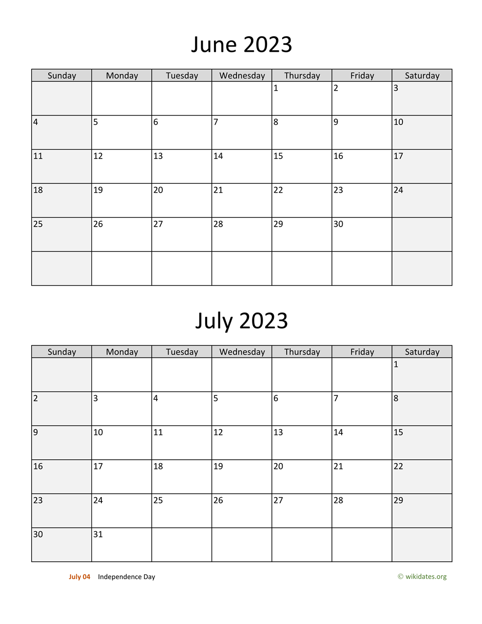 June And July 2023 Calendar WikiDates