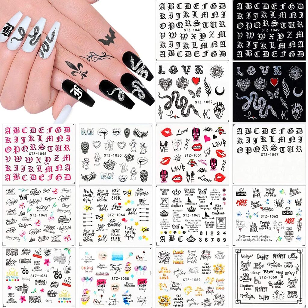 Kalolary 16 Sheets Nail Stickers Self Adhesive Water Transfer Nail Art Stickers Snake Fingernails Stencil Nail Tattoos Sticker Nail Design For Girls Women Amazon de Beauty