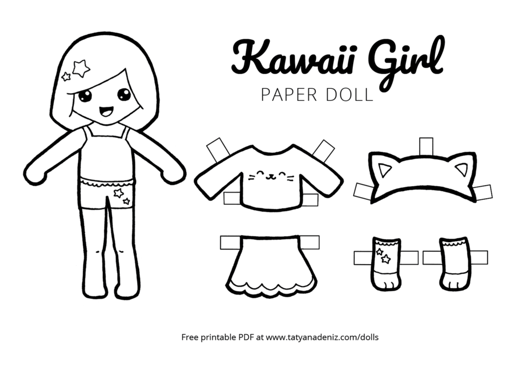 Kawaii Girl Paper Doll And Coloring Page By Tatyana Deniz Paper Dolls Coloring Pages Inspirational Paper Dolls Printable