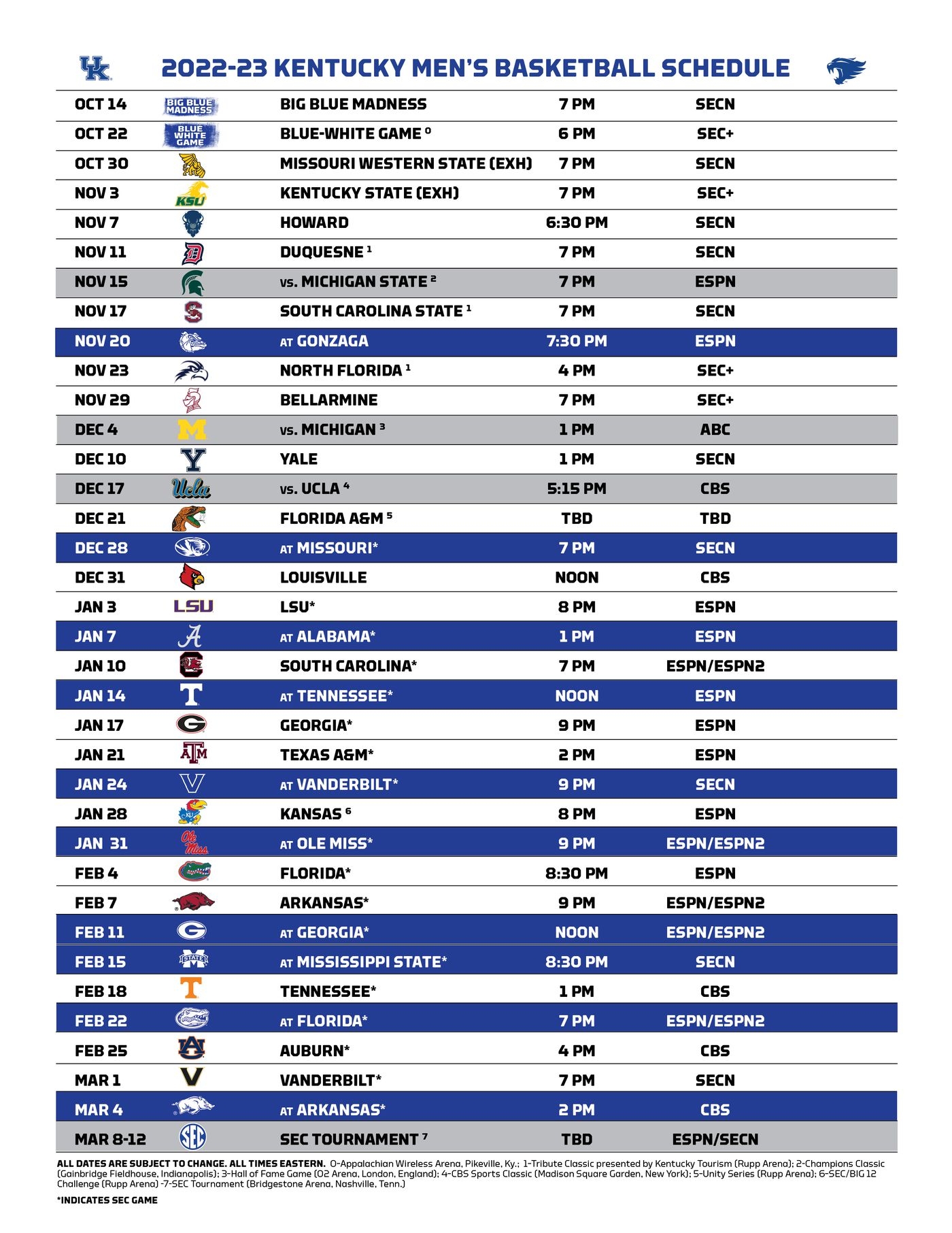 Kentucky Basketball 2022 23 Schedule TV Channels Dates Times And More A Sea Of Blue