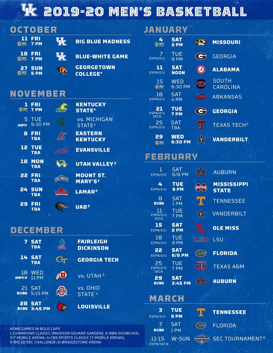 Kentucky Men's Basketball Schedule Printable