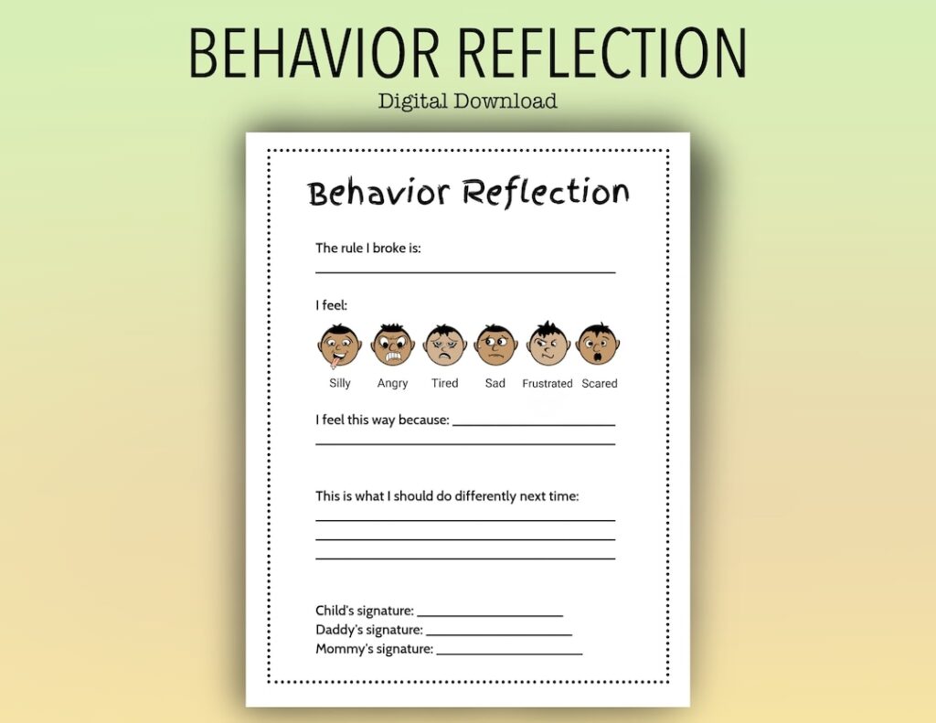 Kids Printable Behavior Reflection Think Sheet Instant Etsy