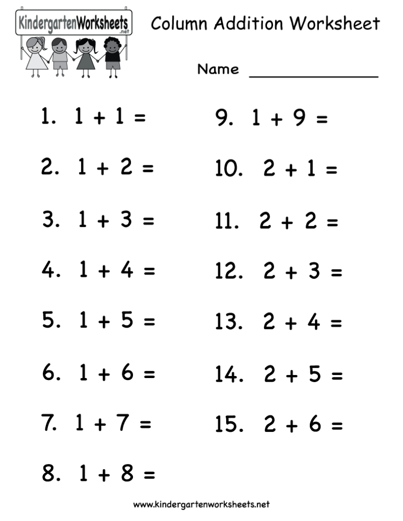 Kindergarten Column Addition Worksheet Printable Kindergarten Math Worksheets Addition Kindergarten Addition Worksheets Kindergarten Math Addition