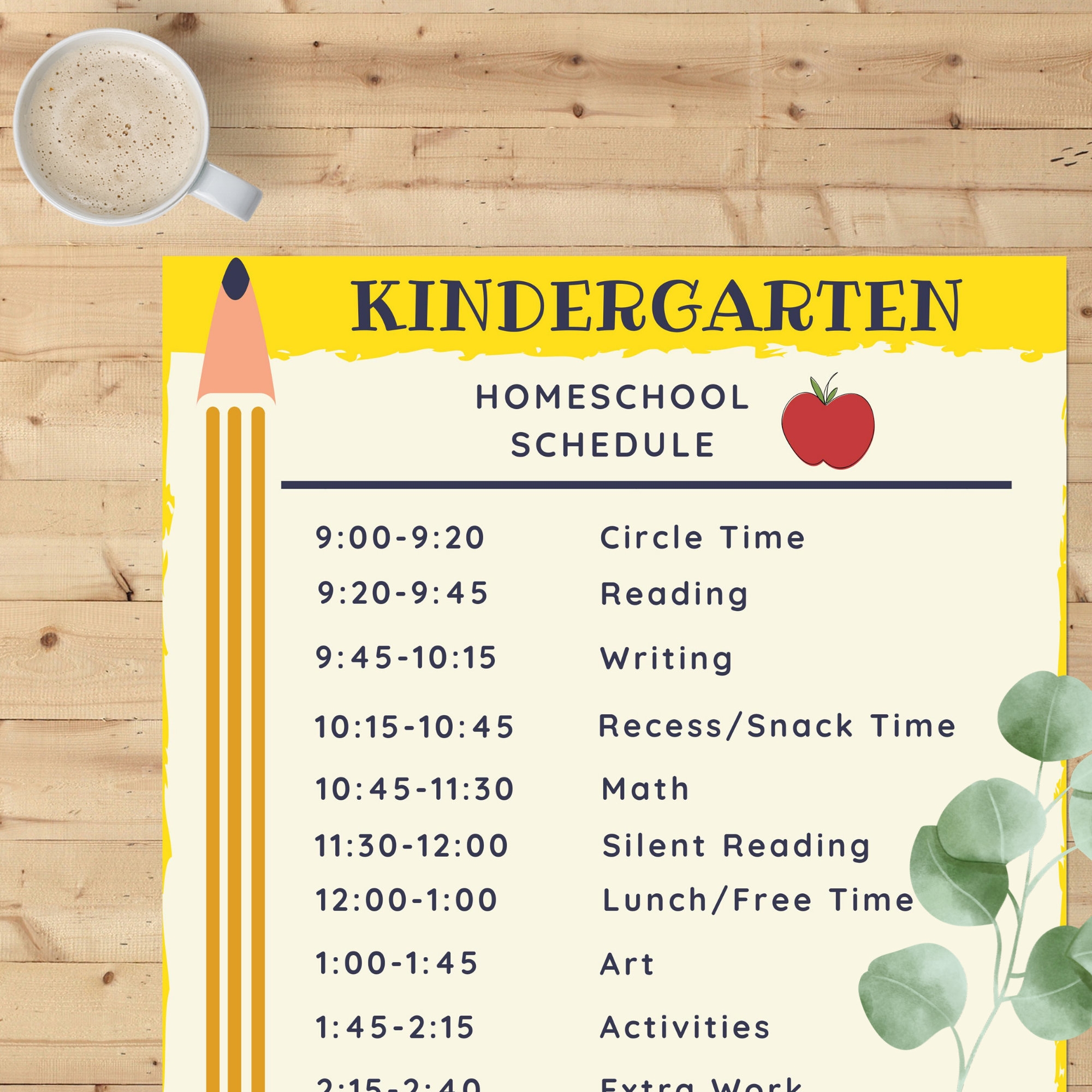 Kindergarten Homeschool Schedule Printable Full Day Etsy de