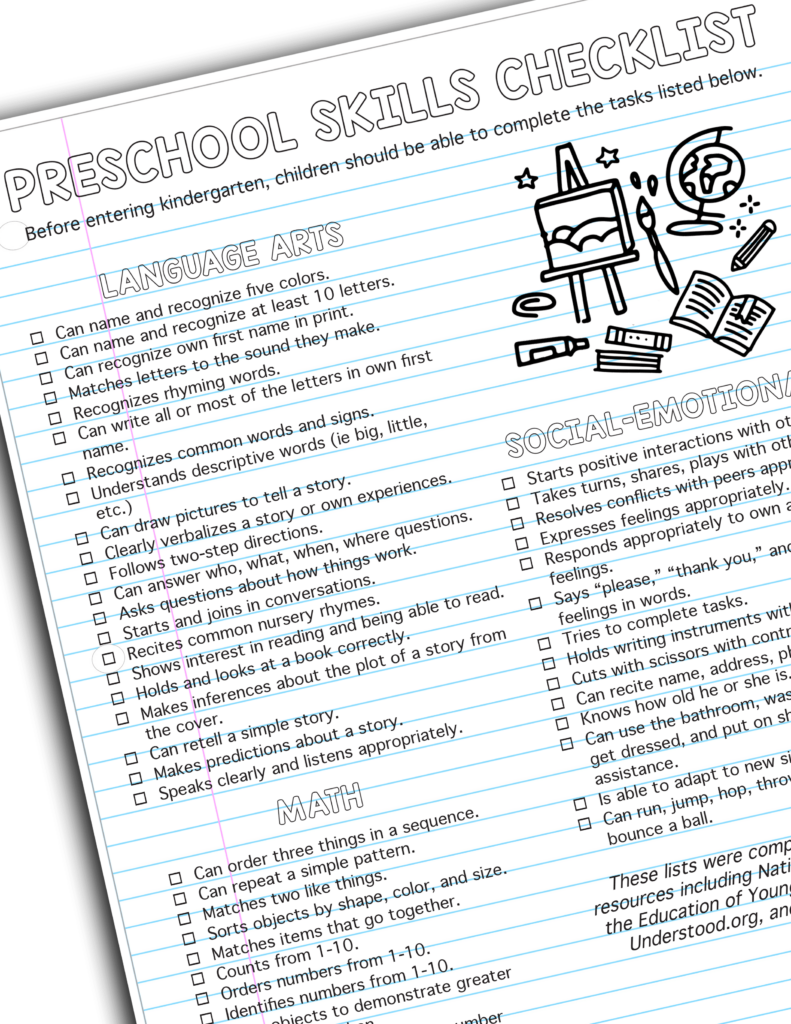 Kindergarten Readiness Assessment Checklist Kids Activities Blog