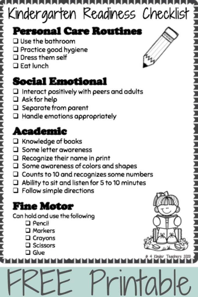 Kindergarten Readiness Checklist FREE Printable Kindergarten Readiness Checklist Kindergarten Readiness Kindergarten Lessons