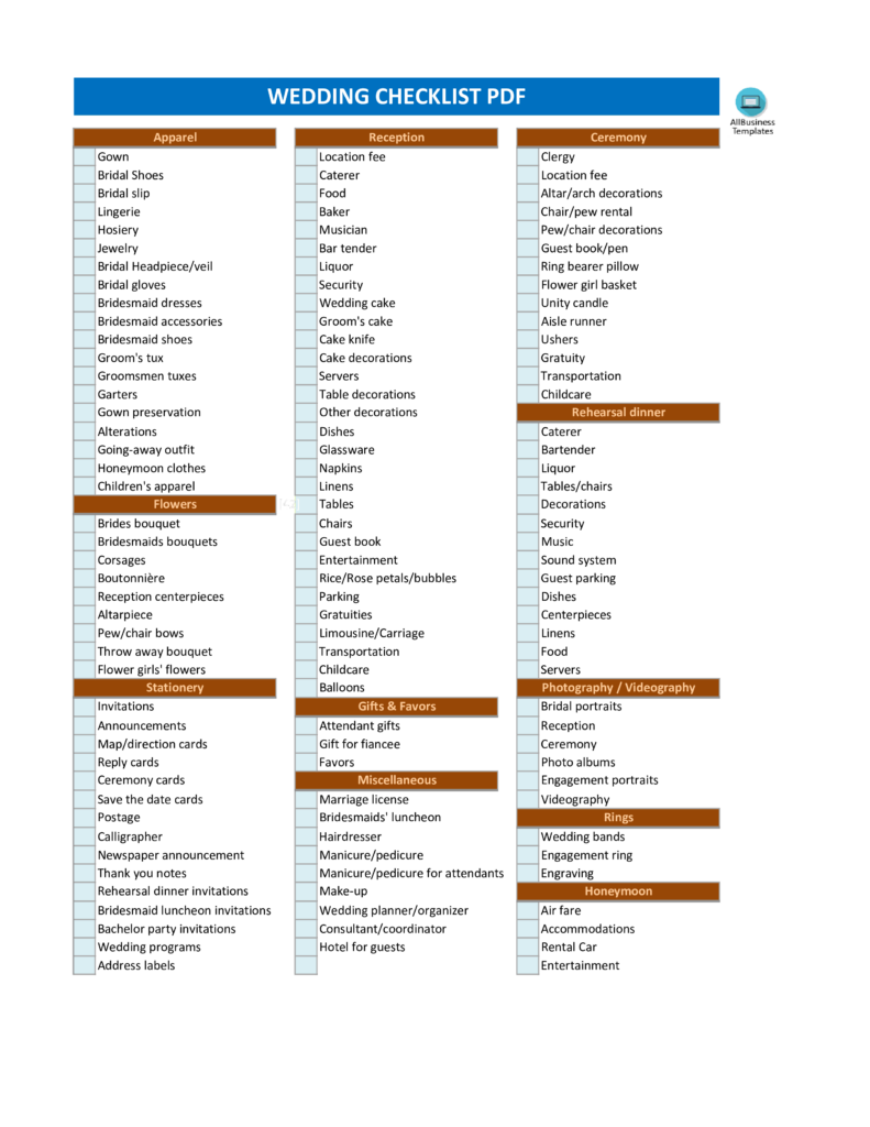 Free Printable Wedding Planning Checklist Pdf