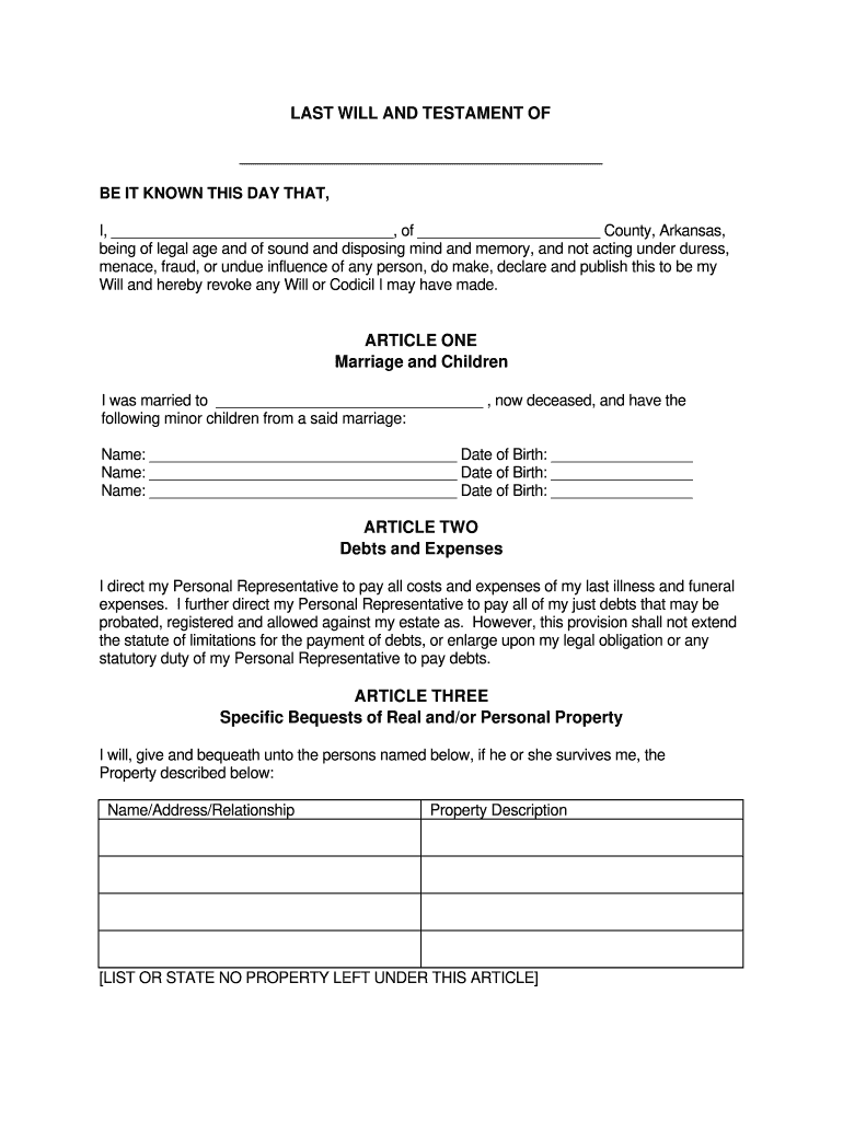 Last Will And Testament Blank Forms Fill Out Sign Online DocHub
