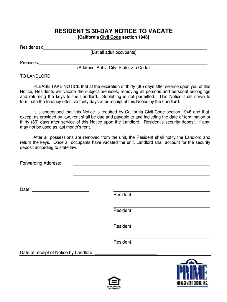 Law Library 30 Day Notice To Vacate Pdf Fill Out Sign Online DocHub