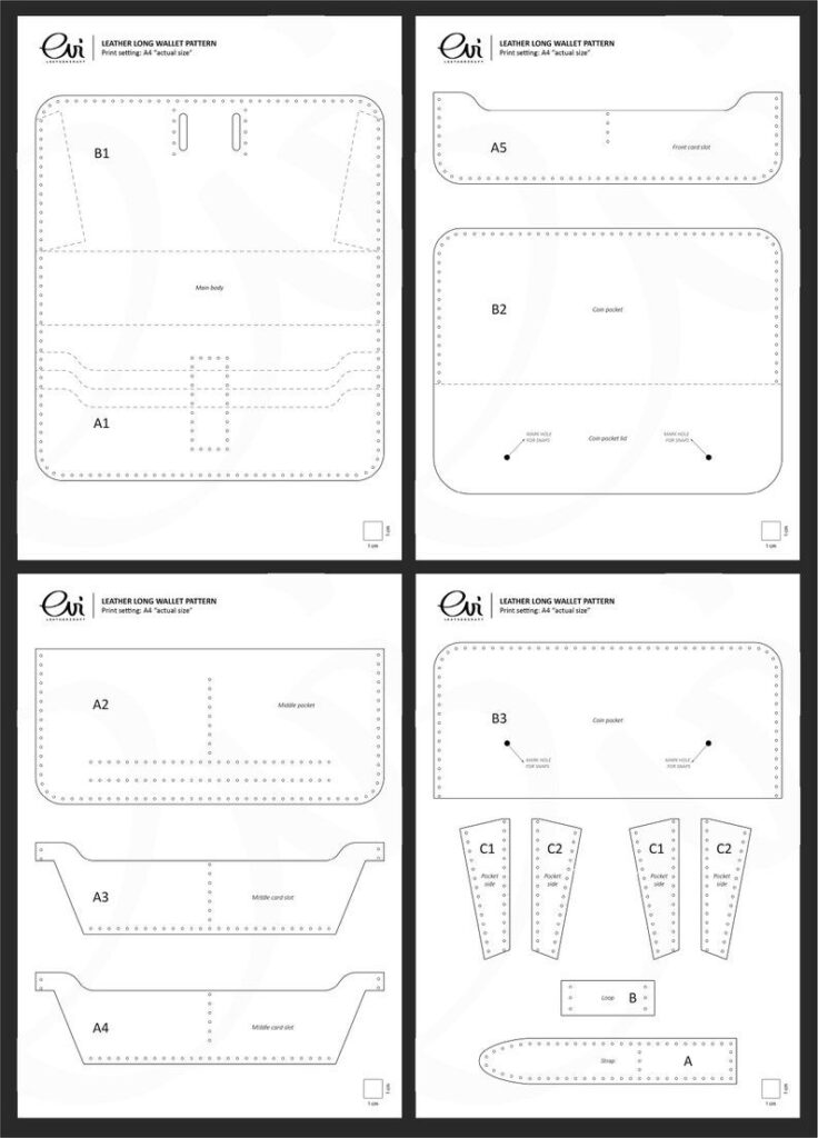 Leather Long Wallet PDF Pattern Wallet Template Etsy Diy Leather Wallet Pattern Wallet Pattern Leather Pattern Diy