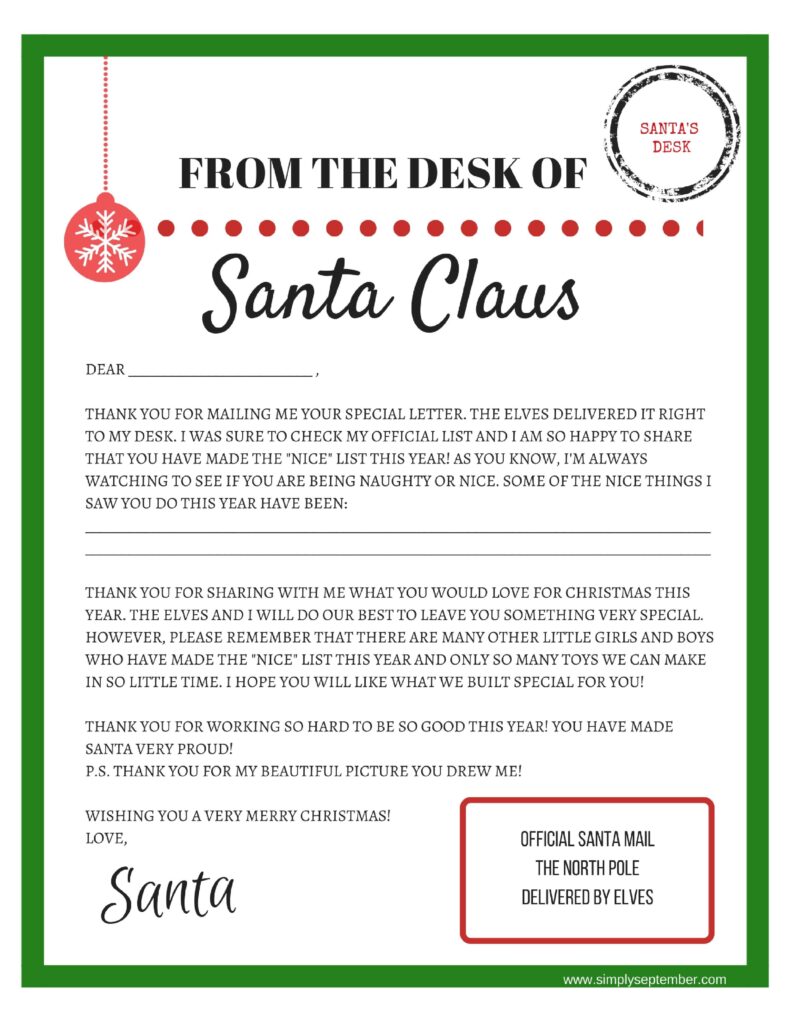 Free Printable Letter From Santa Template Word