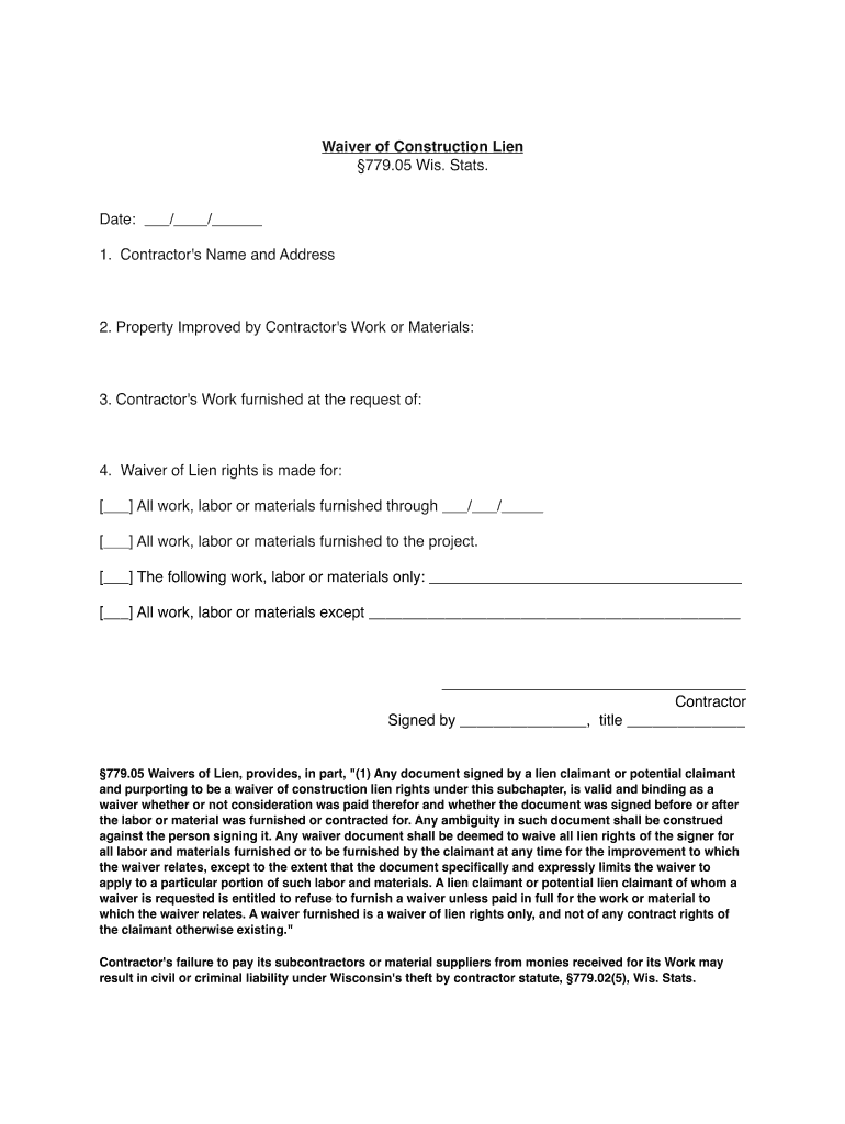 Lien Waiver Form Wi Fill Out Sign Online DocHub