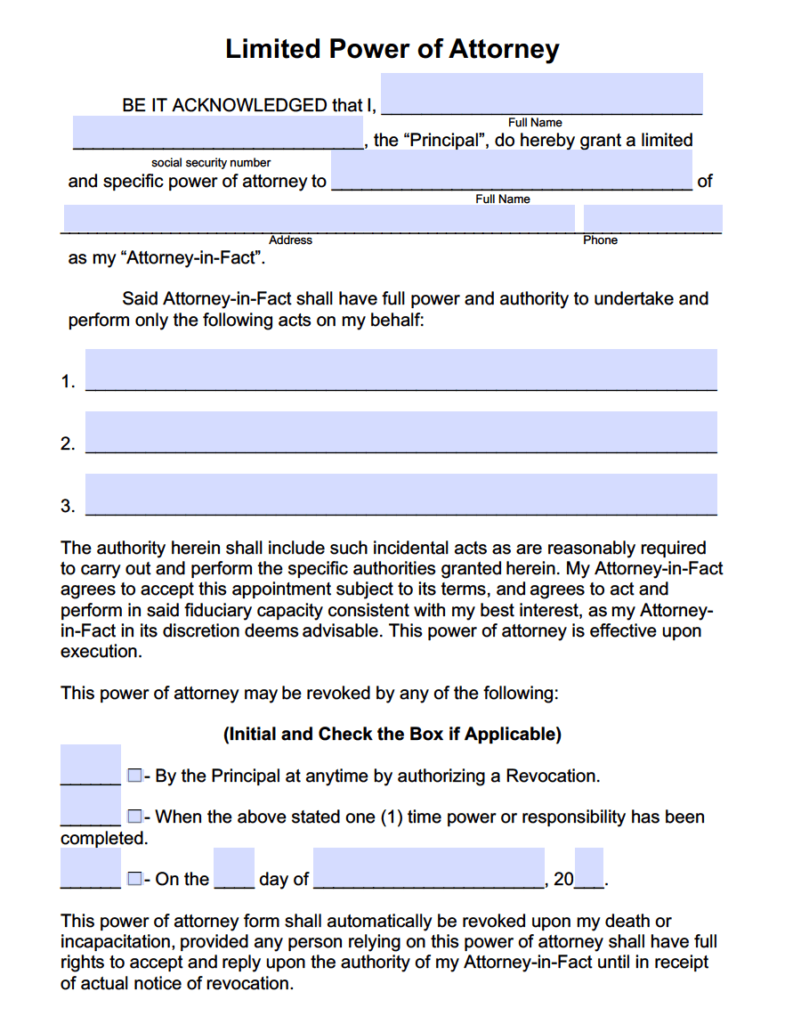 Limited Special Power Of Attorney Forms PDF Templates Power Of Attorney Power Of Attorney