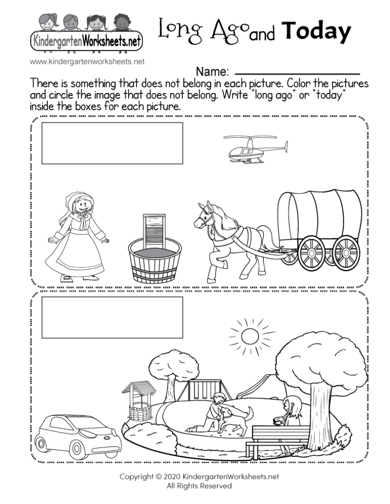 Long Ago And Today Free Kindergarten Social Studies Worksheet